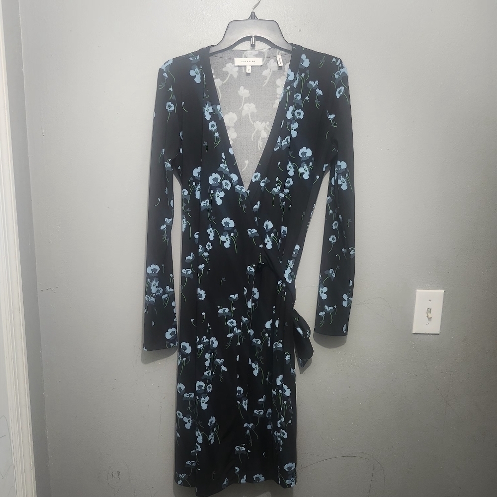 Lark And Ro Women Elegant Black Floral Wrap Dress Size M
